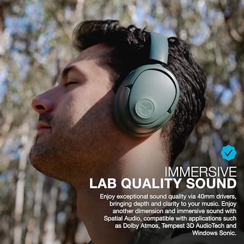 JLab JBuds Lux ANC Wireless Headphones, Sage, Hybrid Active Noise Cancelling, Customizable Sound, Spatial Audio Compatible, Premium Over-Ear Bluetooth Headset