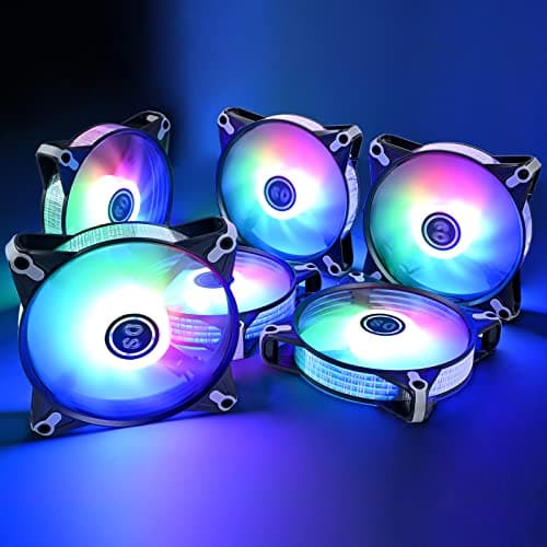DS RGB Fans, 120mm 6 Pack Case Cooling LED Fans for White Black PC Case, CPU Cooler and Radiators System (DK Series)