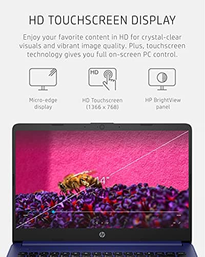 HP 14 Laptop, Intel Celeron N4020, 4 GB RAM, 64 GB Storage, 14-inch HD Touchscreen, Windows 11 Home, Thin & Portable, 4K Graphics, One Year of Microsoft 365 (14-dq0050nr, Indigo Blue)