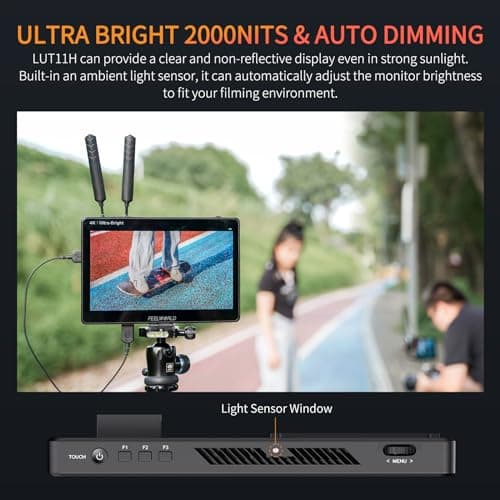 FEELWORLD LUT11H 10.1 Inch 2000nit Ultra Bright Camera Field DSLR Monitor with Touchscreen Waveform LUT F970 Install and Power Kit HDMI Input Output