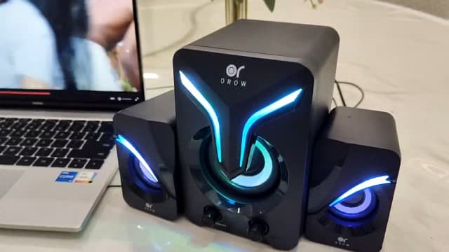 OROW Computer Speakers,Mini PC Speakers with Subwoofer,2.1 Desktop Speaker with RGB Lights,USB Powered, Stereo Sound,Gaming Speakerwith 3.5mm Aux Cable for Monitor/Laptop/Tablet(S212)