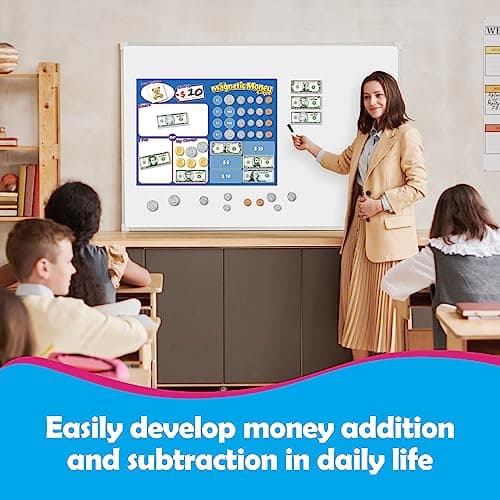 60 PCS Magnetic Money for Kids for Learning, Math Manipulatives, Learning & Education Toys for Classroom, Pretend Play, Math Games for Toddler, Teacher and Homeschool Supplies
