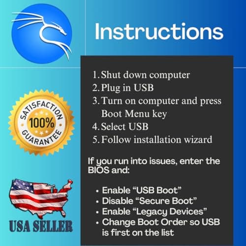 Kali Linux Latest OS for Hackers | Bootable 64 Bit Live Install USB Flash Thumb Drive | Cybersecurity Ethical Hacking and Penetration Testing | Over 600 Tools