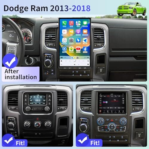 Qualcomm Car Radio for Dodge Ram 2013-2019 Stereo Replacement Head Unit 14.4 Inch 2K IPS Touch Screen Tesla Style Carplay Android Auto GPS Navigation