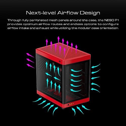 GAMDIAS RGB Tempered Glass Gaming Computer PC Case, 2-Way Standing w/Vertical & Horizontal Orientaton & One-Touch Open, Support up to 420mm AIO, Huge Cable Management & Excellent Airflow NESO P1 BR