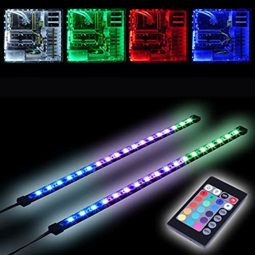 RGB LED Strip Computer Lighting via Magnet with Controller for Desktop Computer Case Mid Tower Full Tower (24Key Remote,2PK,30CM,R Series)