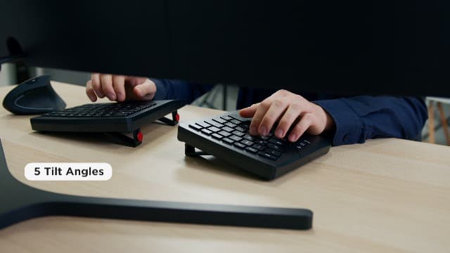 Perixx PERIBOARD-624B US, Wireless Ergonomic Split Keyboard - Up 30 Ft Separation - Adjustable Tilt Angle - Low Profile Membrane Keys - Black - US English