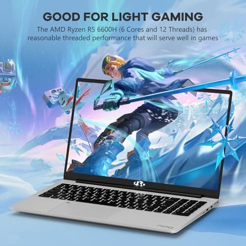 NIMO 15.6" IPS FHD-Gaming-Laptop, 6 Cores AMD Ryzen 5 6600H 32GB DDR5 RAM 1TB SSD (Beat i7-1165G7 up to 4.5GHz) 660M 6nm GPU-Computer with 100W Type-C Backlit Keyboard, Fingerprint