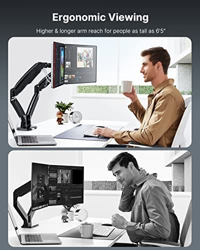 HUANUO Dual Monitor Stand for 13 to 40 inch, Premium Dual Monitor Mount with USB, Height Adjustable Monitor Stand for 2 Monitors, VESA Mount with Clamp/Grommet Base, Each Arm Hold up to 26.4lbs, Black