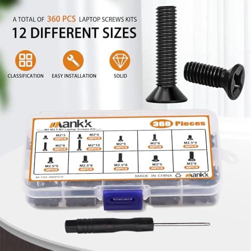 mankk 360PCS Laptop Screws 12 Sizes M2 M2.5 M3 Replacement Computer Tiny Screws Motherboard Screw with Screwdriver for Laptop PC Repair & DIY