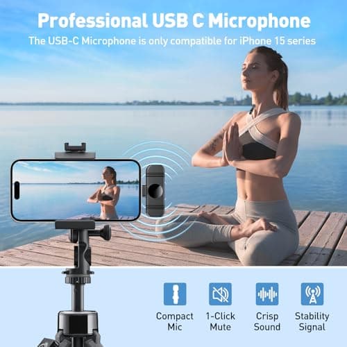 Type C Wireless Lavalier Microphone for iPhone 15,Android and Laptop,Tablet,PC,Clip on Microphone with Noise Reduction for Video Recording,Vlog,Interviews,Live Streaming,Podcast,TikTok,YouTube 2 Pack