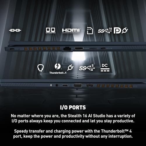 MSI Stealth 16 AI Studio 16” 240Hz QHD+ Gaming Laptop: Intel Core Ultra 9, NVIDIA Geforce RTX 4060, 32GB DDR5, 1TB NVMe SSD, Thunderbolt 4, Cooler Boost Trinity+, Win 11 PRO: Star Blue A1VFG-028US