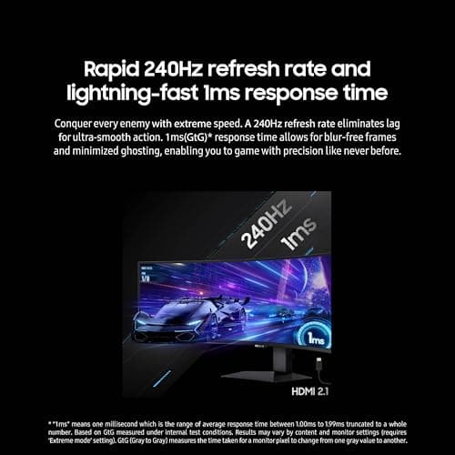 SAMSUNG 49” Odyssey G9 Series DQHD 1000R Curved Gaming Monitor, 1ms(GtG), VESA DisplayHDR 1000, 240Hz, AMD FreeSync Premium Pro, Height Adjustable Stand, Ultrawide Screen, LS49CG954ENXZA, 2024