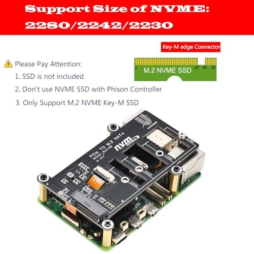 PCIe M.2 HAT+ for Raspberry Pi 5, NVMe SSD PIP PCIe Peripheral Board With Extra Screw Sets for 2280/2260/2242/2230 NVMe SSD