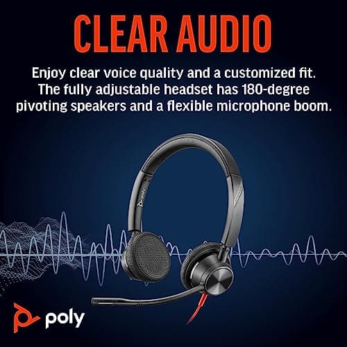 Poly Blackwire 3325 Wired Headset (Plantronics) – Flexible Microphone Boom – Hi-fi Stereo - PC/Mac/Mobile - Certified for Microsoft Teams - Amazon Exclusive