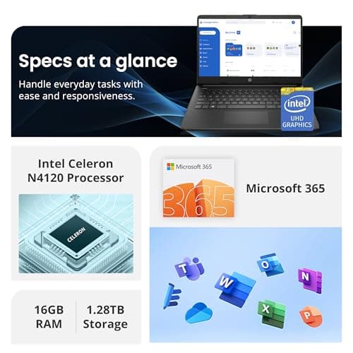 HP Flagship 14" HD Laptop with 1 Year Office 365 | 16GB RAM | 1.28TB Storage(128GB EMMC & 160GB Docking Station Set & 1TB Cloud Storage) | Intel 4-Core Processor | Webcam | Wi-Fi | Windows 11 | Black