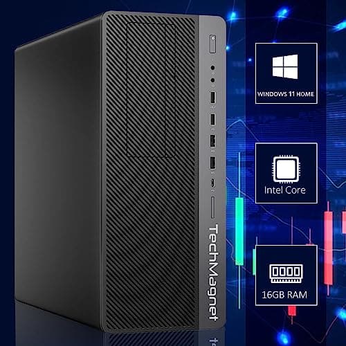 TechMagnet Trading Desktop PC, Intel Core i5 9th Gen, 16GB RAM, 512GB SSD + 4TB HDD, 4 New 22” LED Monitors, 2 Network Cards, Trading Platform Support, MTG Keyboard & Mouse Win 11 (Renewed)