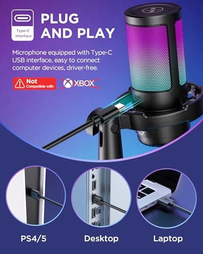 InnoGear Gaming USB Microphone, Noise Cancellation Condenser Mic with Mute, Gain, RGB Indicator, Boom Arm Stand for Streaming, Podcast, Twitch, YouTube, Discord, PC, Computer, PS4, PS5, Mac, Black