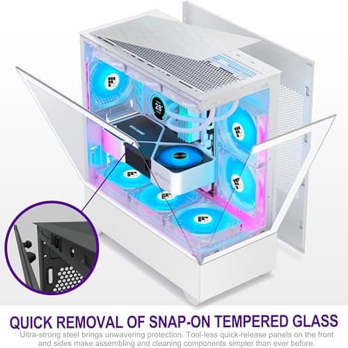 PC Case - Pre-Installed 6 PWM ARGB Fan, ATX Mid-Tower Gaming PC Case, Type-C,FOIFKIN (White, F1)