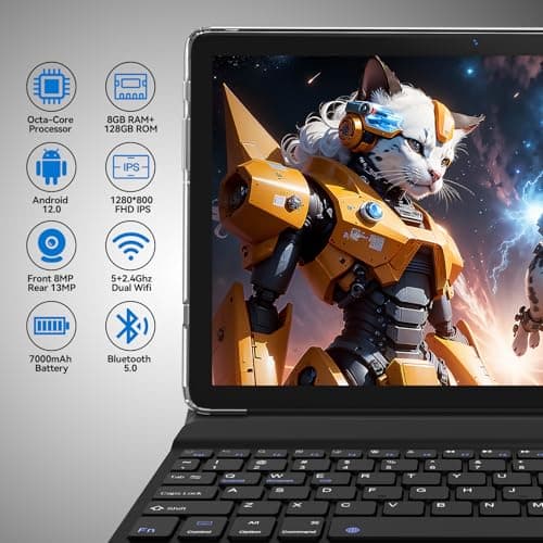2025 Tablet 10.1 Inch 2 in 1 Android Tablet with keyboard Octa-Core 8(4+4 Virtual)+128GB Storage 1TB Expandable, 13+8MP Camera, Latest Tablets PC with Case Mouse Stylus Support 5G WiFi, IPS FHD Screen
