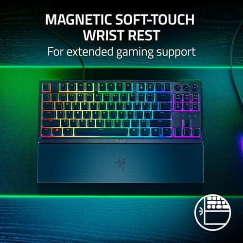 Razer Ornata V3 TKL Gaming Keyboard: Low Profile Keys - Mecha Membrane Switches - UV Coated Keycaps - Backlit Media Keys - 8 Zone RGB Lighting - Spill Resistant - Magnetic Wrist Wrest Snap Tap