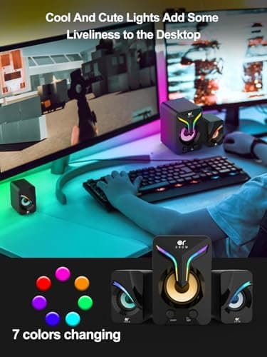 OROW Computer Speakers,Mini PC Speakers with Subwoofer,2.1 Desktop Speaker with RGB Lights,USB Powered, Stereo Sound,Gaming Speakerwith 3.5mm Aux Cable for Monitor/Laptop/Tablet(S212)
