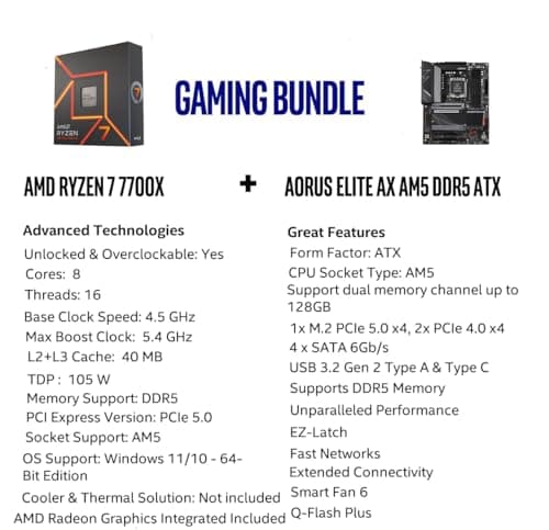 INLAND AMD Ryzen 7 7700X 8-Core 16-Thread AM5 5.4 GHz Unlocked Desktop Processor Bundle with GIGABYTE B650 AORUS Elite AX AM5 DDR5 ATX Gaming Motherboard