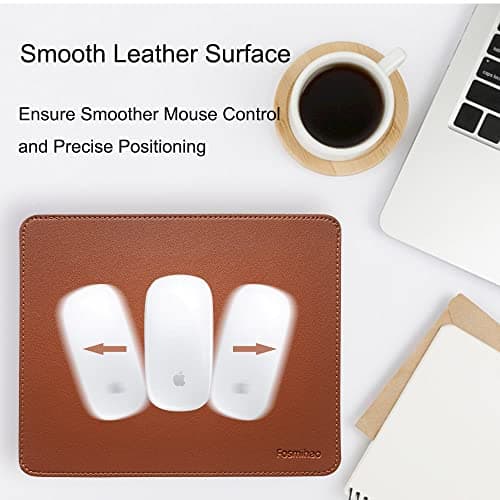 Leather Mouse Pad - Wood Mouse Pad, Double Side Mouse Pad with Stitched Edge, Waterproof Ultra Thin Mouse Pad for Computers, Laptop, Office & Home, 10.2 x 8.3 Inch, 1 Pack (Brown)
