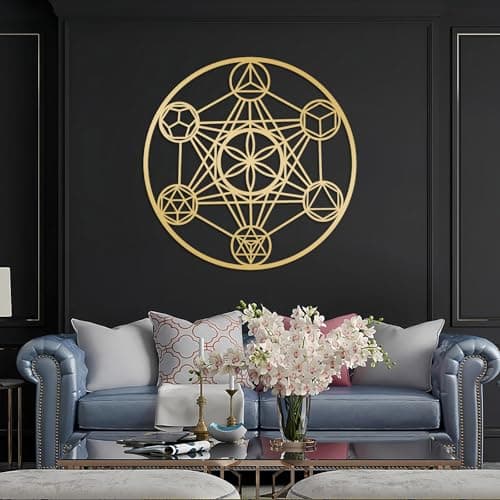 YDONVTI Metatron Cube Large Metal Wall Decor, Metal Sacred Geometry Wall Art, Spiritual Wall Decor, Meditation Decoration,Wall Hanging for Living Room Yoga Room (White, 19"x19"|47x47 cm)