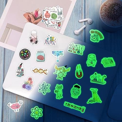 100Pcs Glow in The Dark Funny Natural Science Lab Stickers for Water Bottle, Physics Chemistry Biology Lab Vinyl Laptop Decals, Adults Teachers Students Waterproof Phone Case Skateboard Luggage Decor