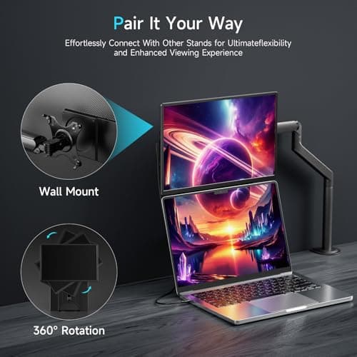 2025 Upgraded Laptop screen extender, 16.1" FHD 1200P, 360° Rotating, Plug&Play, Ultra-Thin Zero Frame, Detachable Stand, portable monitor for laptop, Travel Monitor for Laptop/PC/Mac/Phone