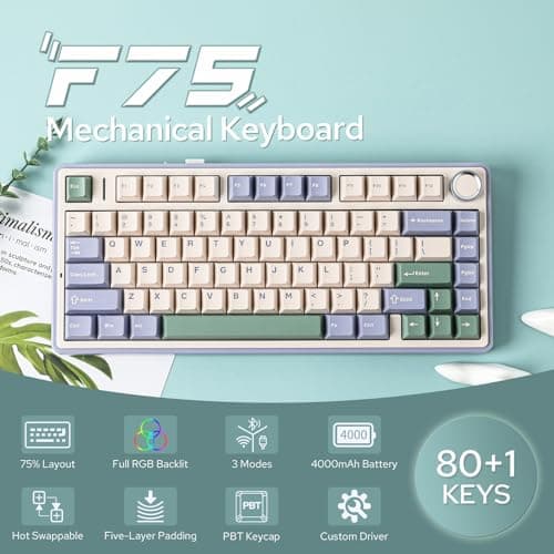 EPOMAKER x Aula F75 Gasket Mechanical Keyboard, 75% Wireless Hot Swappable Gaming Keyboard with Five-Layer Padding&Knob, Bluetooth/2.4GHz/USB-C, RGB (Green, LEOBOG Reaper Switch)