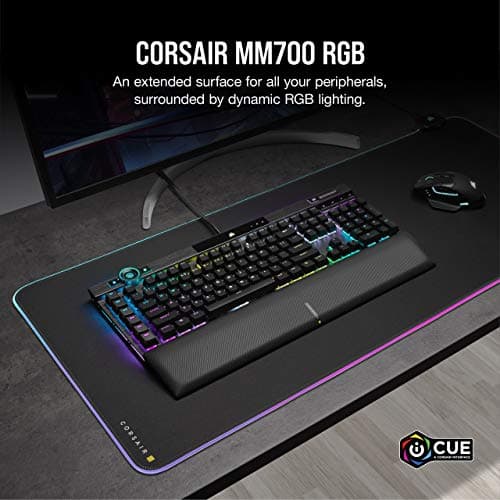 CORSAIR MM700 RGB Extended Cloth Gaming Mouse Pad - 36.6" x 15.8" - 360° RGB Lighting - Two USB Port Hub - Thick Rubber - Black