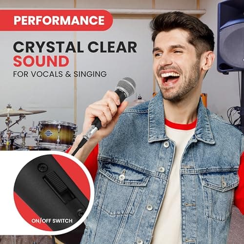 Pyle Professional Dynamic Vocal Microphone - Moving Coil Dynamic Cardioid Unidirectional Handheld Microphone with ON/OFF Switch Includes 15ft XLR Audio Cable to 1/4'' Audio Connection - PDMIC59