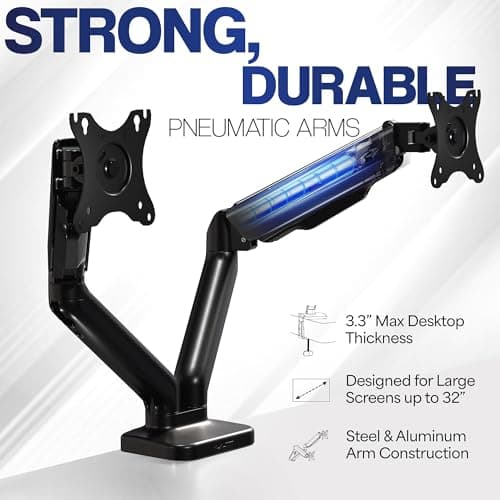VIVO Dual Monitor up to 32 inches and 19.8 lbs per Screen, Pneumatic Arm Desk Mount, Articulating Counterbalance, VESA Stand, Classic, STAND-V002O