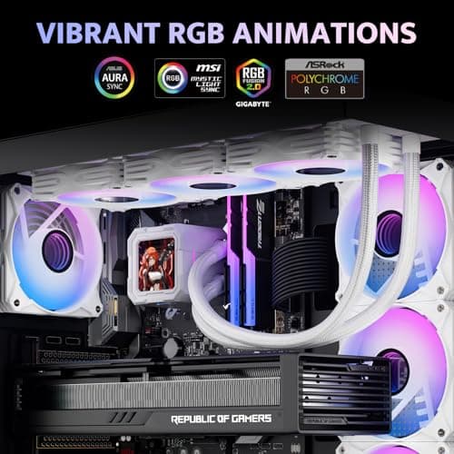 darkFlash DV360S All-in-one Liquid CPU Cooler, 3.2” LCD Screen with 320 * 320 Resolution, ARGB Sync, PWM Fans 360mm Radiator, CPU PC Aio Cooler Compatible with Intel 1851/1700, AMD AM4/AM5 (White)