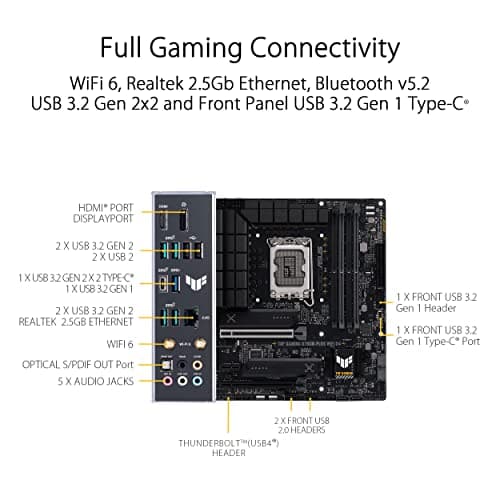 Asus TUF GAMING B760M-PLUS WIFI D4 Intel(13th and 12th Gen)LGA 1700 mATX motherboard,PCIe 5.0,2xPCIe 4.0 M.2 slots,DDR4,WiFi 6,2.5Gb LAN,USB 3.2 Gen 2x2 Type-C,front USB 3.2 Type-C,Thunderbolt (USB4)