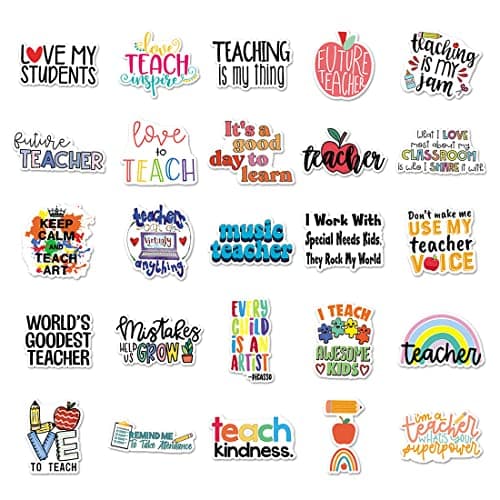 100 PCS Teacher Stickers, Vinyl Waterproof Teachers Day Gift Card Stickers for Water Bottles, Laptop, Notebook, Cell Phone, Luggage
