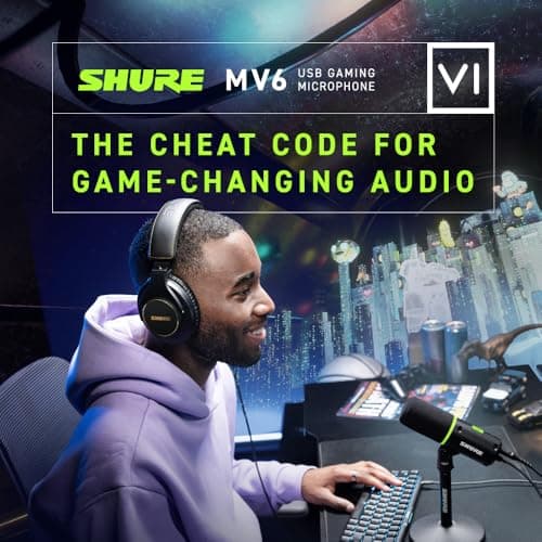 Shure MV6 Gaming Microphone, Dynamic USB PC Mic for Video Games & Streaming - Desktop Stand, Background Noise Cancellation, Tap-to-Mute & 3.5mm Output for Real-Time Headphone Monitoring