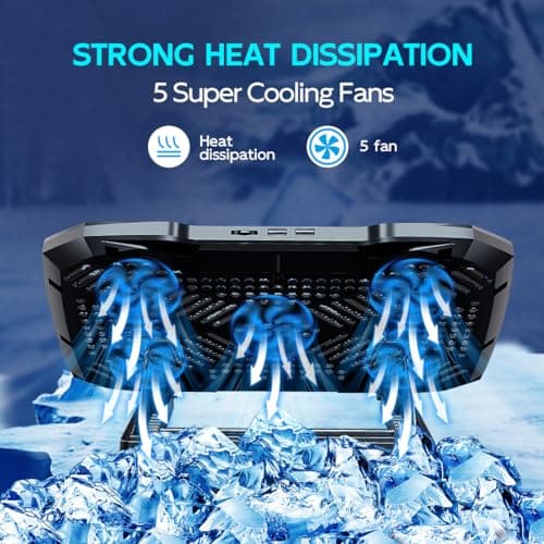 Laptop Cooling Pad Laptop Cooler Stand, Laptop Fan Cooling Pad for 12-15.6 Inch Laptop Notebooks, 5 Quiet Fans, 5 Angle Adjustable Laptop Cooling Stand (Black)