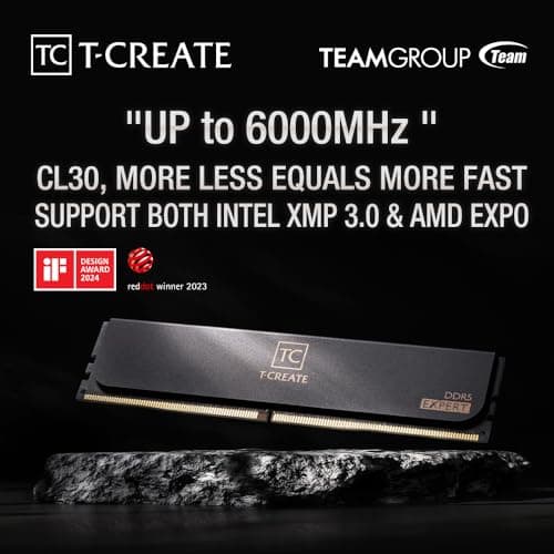 TEAMGROUP T-Create Expert CL30 Overclocking 10L DDR5 32GB Kit (2 x 16GB) 6000MHz (PC5-48000) Intel XMP 3.0 & AMD Expo Compatible Desktop Memory Module Ram Black - CTCED532G6000HC30DC01