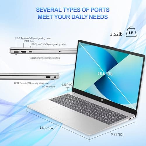 HP 15.6" Touchscreen Laptop Computer, Intel i3-1215U(Up to 4.4GHz), Intel UHD Graphics, 16 GB RAM, 1 TB SSD, Long Battery Life, Wi-Fi 6E, Copilot, Windows 11 Pro & Office Pro Lifetime License