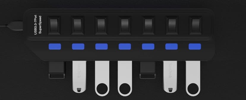 USB Hub 3.0, 7 Port USB Hub Splitter with Individual On/Off LED Switches, 5Gbps HighSpeed Data USB Extension for Laptop, iMac, USB Flash Drives, Mobile HDD, Printer, Camera and More