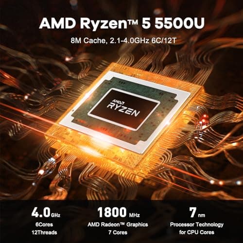 Beelink Mini PC AMD Ryzen 5 5500U (up to 4.0GHz, 6C/12T), Mini Computers 16G DDR4 RAM 500GB M.2 2280 NVME SSD, 4K Triple Display/WiFi6/BT5.2/2.5G LAN