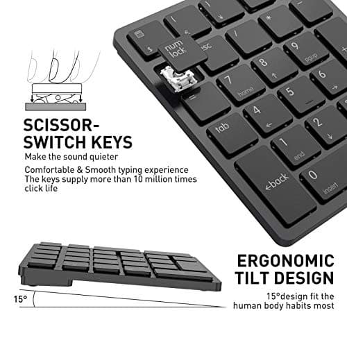 havit Bluetooth Number Pad Wireless Numeric Keypad Numpad 26 Keys Portable Mini Financial Accounting Rechargeable Numeric Pad for Windows Laptop Desktop, PC, Notebook (Black)