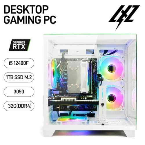 LXZ Gaming PC Desktop 12th I5-12400F, 6 core 2.5GHz Desktop Computer, GeForce RTX 3050, 32G DDR4 RAM, 1TB NVME SSD, Prebuilt Tower Computer for Gaming, Home and Office (White)