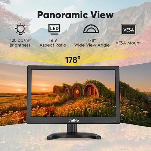 JaiHo 13.3 Inch Small HDMI Monitor 1920×1080 Resolution 60Hz HD IPS Display Screen, 16:9 Security Monitor for Gaming CCTV Security Camera Raspberry Pi PC, Built-in Speaker, Black