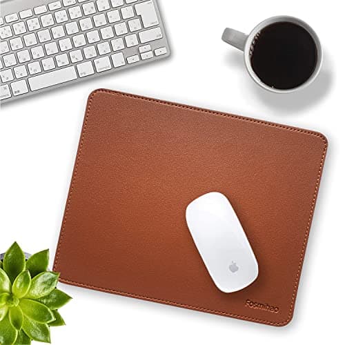 Leather Mouse Pad - Wood Mouse Pad, Double Side Mouse Pad with Stitched Edge, Waterproof Ultra Thin Mouse Pad for Computers, Laptop, Office & Home, 10.2 x 8.3 Inch, 1 Pack (Brown)