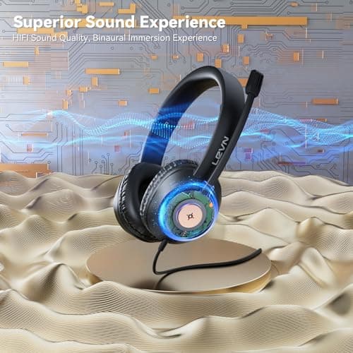 LEVN Headset with Mic, USB Headset with Microphone for PC, Headphones with Mic for Pc with Noise Canceling Microphone for Laptop, USB Headphones for Work from Home/Call Center/Open Office, Black