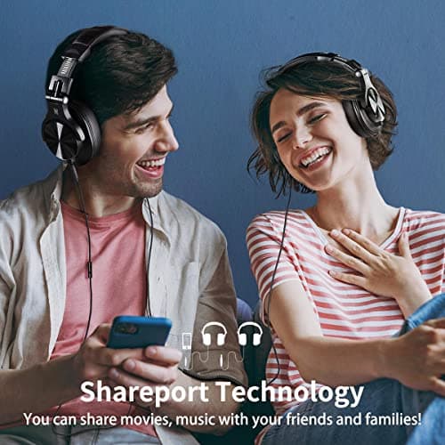 OneOdio A71 Hi-Res Studio Recording Headphones - Wired Over Ear Headphones with SharePort, Monitoring Mixing Foldable Headset with Stereo Sound, 3.5/6.35MM Jack for PC Computer DJ Guitar-Black